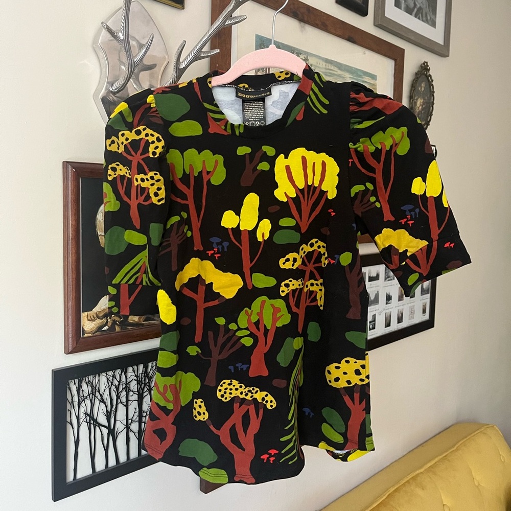 Nooworks Forager Tree Print Puff Sleeve Top
